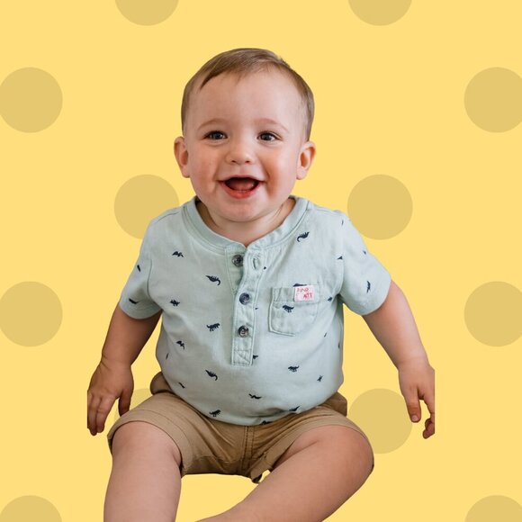 Carter’s Dino-Mite Henley T-Shirt | Toddler Boy 24M | Dinosaur Print Cotton Tee - Picture 1 of 7